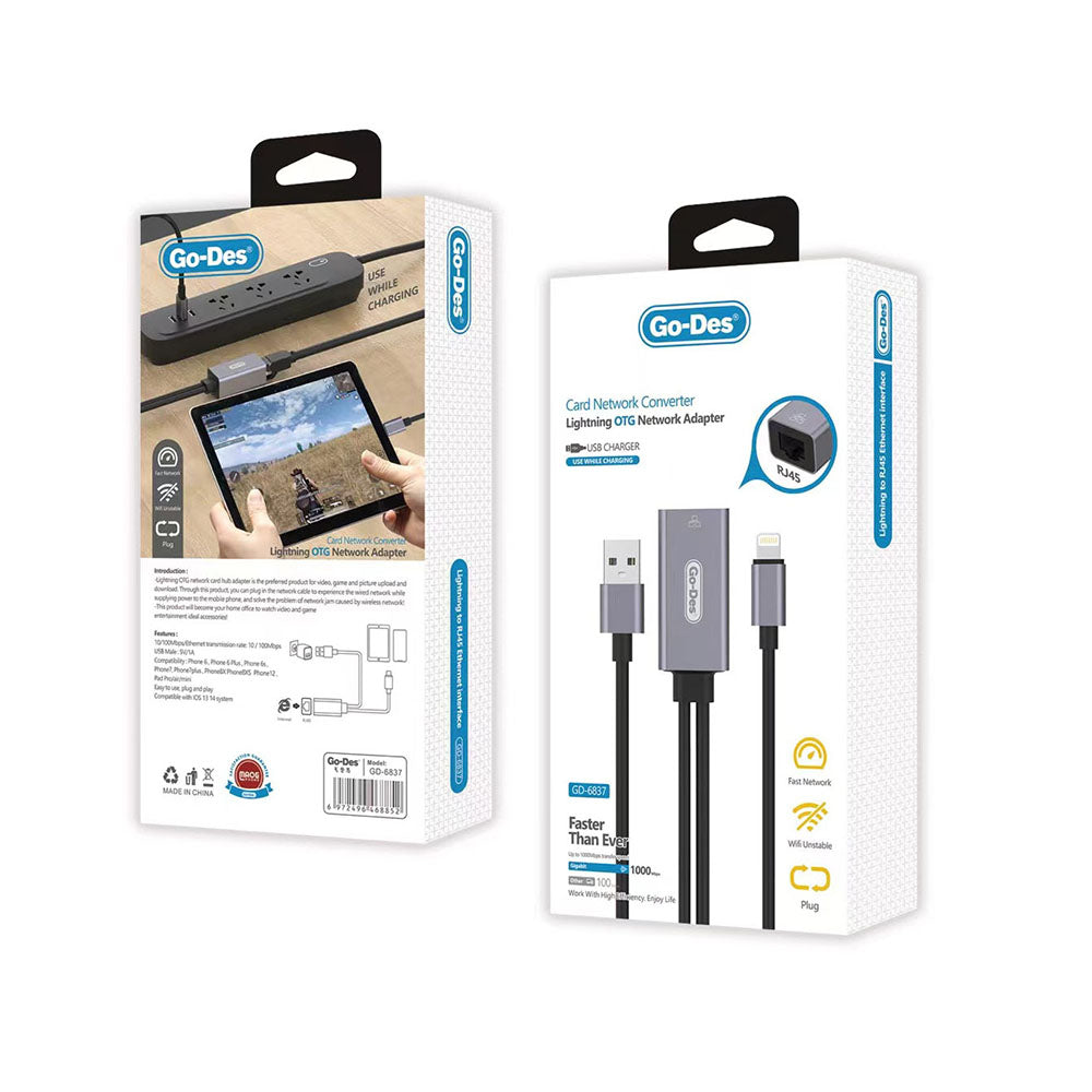 Go Des GD-6837 RJ45 to Lightning Ethernet Dönüştürücü OTG 100Mbps - 2 Go Des GD-6837 RJ45 to Lightning Ethernet Dönüştürücü OTG 100Mbps - 2